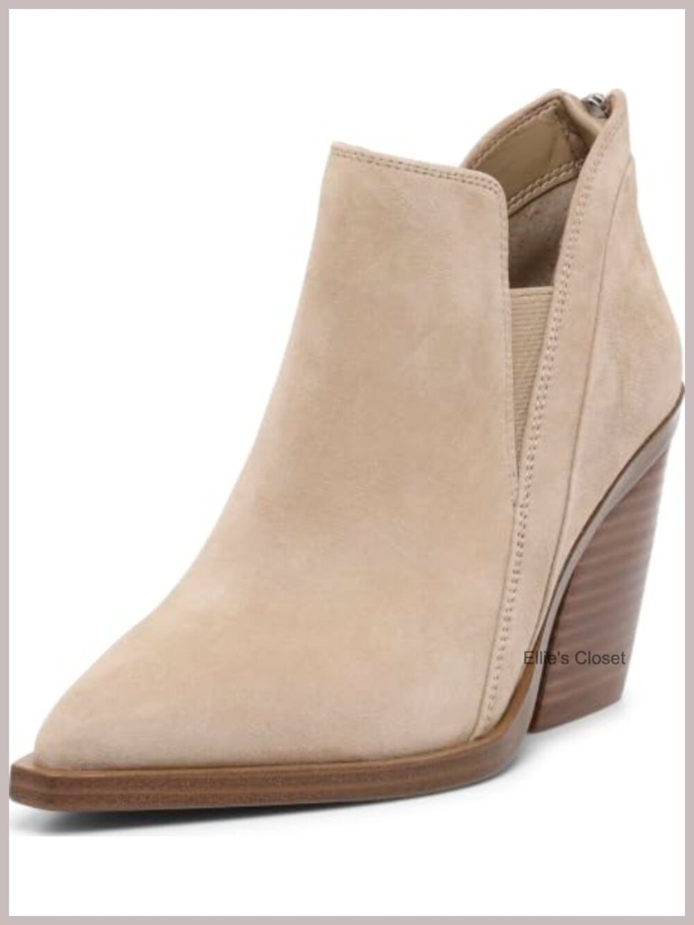 Leather Pointed Toe Stacked Heel Ankle Booties Dressy
